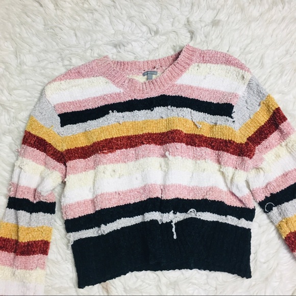 Charlotte Russe Distressed Cropped Sweater Striped Multicolor Size Large - Picture 4 of 13
